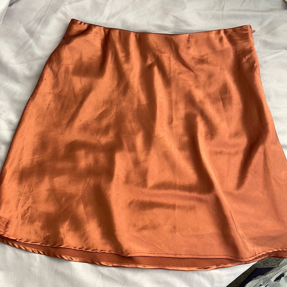 rust satin silk flowy skirt